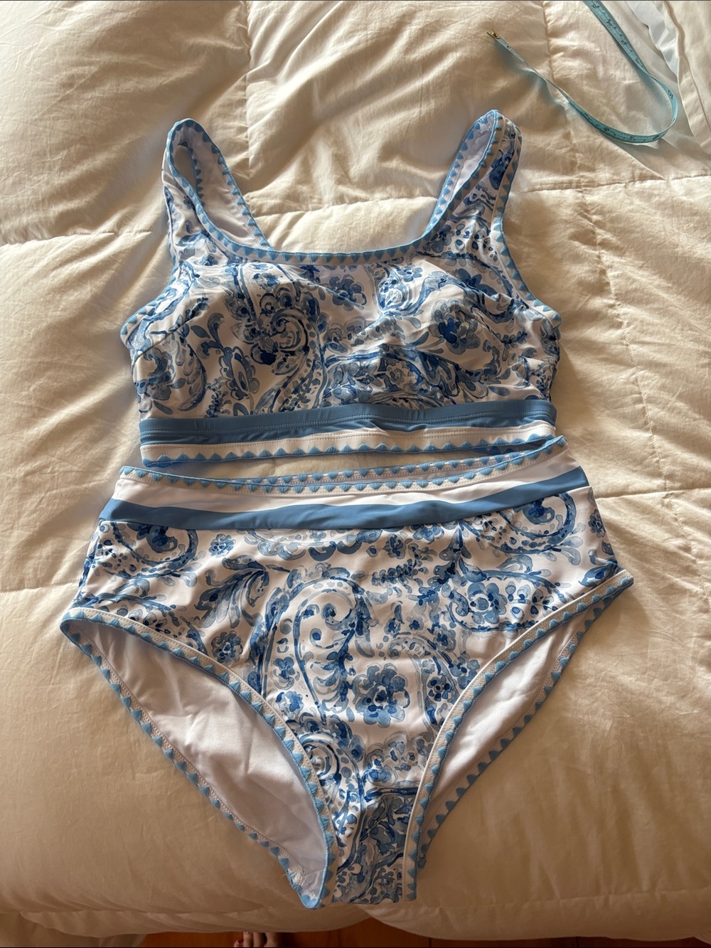Girls Blue & White Paisley One-Piece Swimsuit
